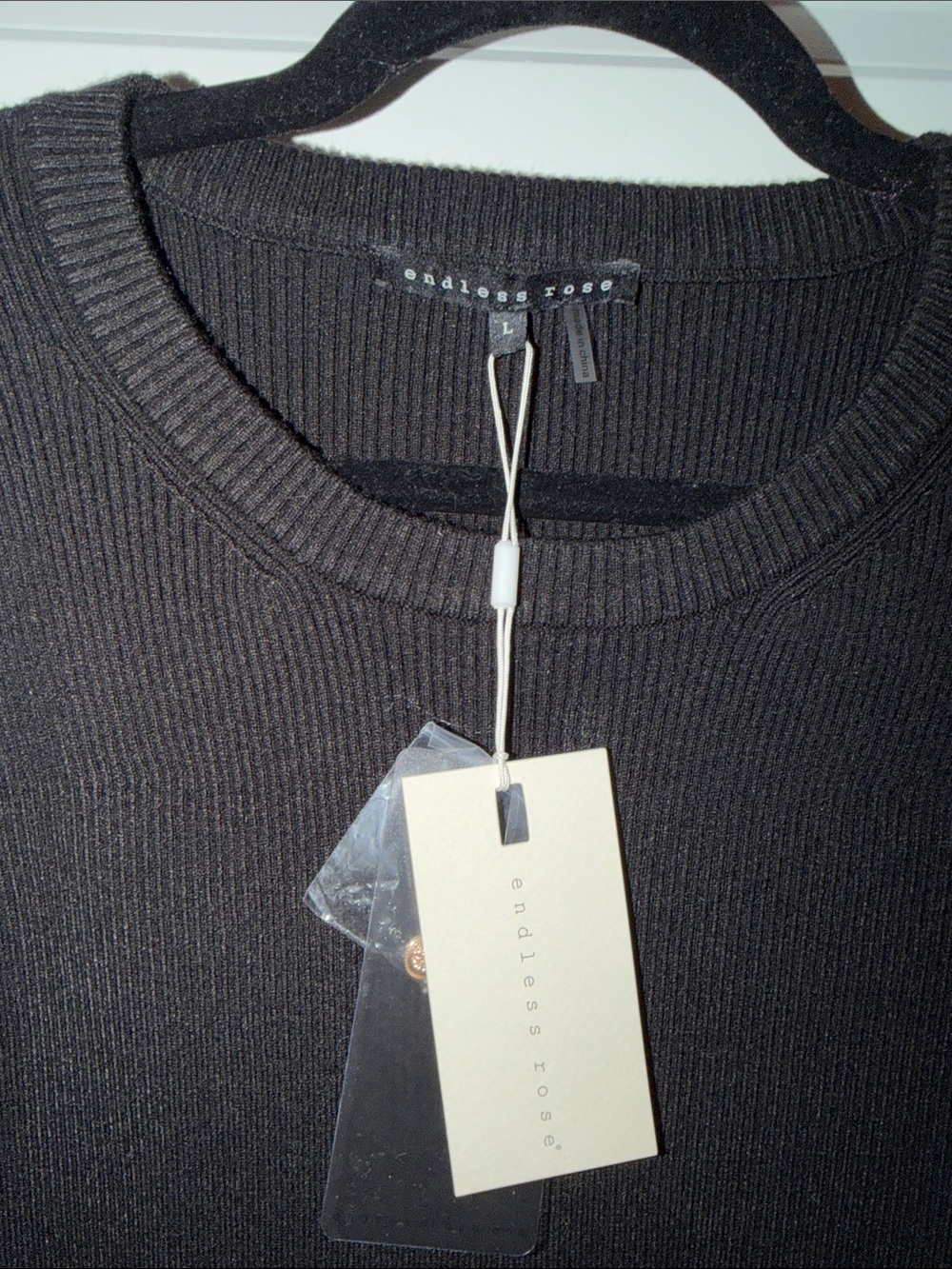 Endless Rose Puff Sleeve Black Long-Sleeve Knit Mini Dress - Picture 8 of 8